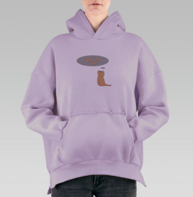 Коты и птицы, Hoodie Oversize Fiolet, утепленная