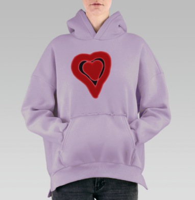 Красное сердце с черной каймой – символ внутренней борьбы, Hoodie Oversize Fiolet, утепленная