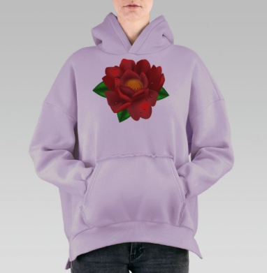Красный цветок пион, Hoodie Oversize Fiolet, утепленная