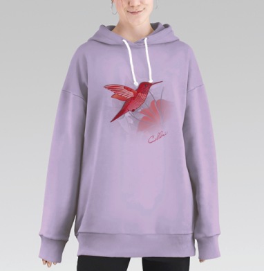 Красный Колибри на светлом или темном фоне, Hoodie Long Oversize Fiolet