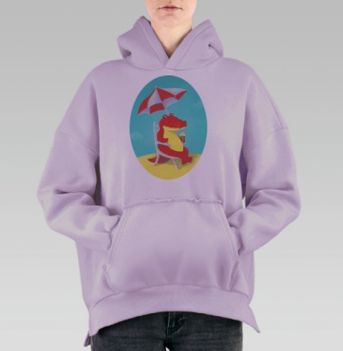Красный крокодил с мороженым под зонтом летом, Hoodie Oversize Fiolet, утепленная