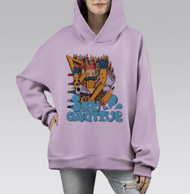 Креативный карандаш и ожившие художники, Hoodie Mono Fiolet, оверсайз, утепленная