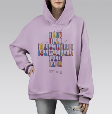 Крест из пробирок с эмоциями - символ первой помощи, Hoodie Mono Fiolet, оверсайз, утепленная