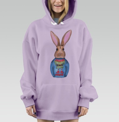 Кролик в праздничном свитере с эльфом #ELFIE, Hoodie Mjhigh Dig Mel, Fiolet, утепленная