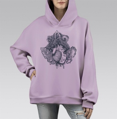 Крылатое Сердце, Hoodie Mono Fiolet, оверсайз, утепленная