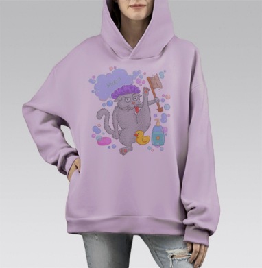 Купание серого кота, Hoodie Mono Fiolet, оверсайз, утепленная