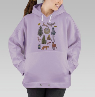 Лесной принт, Hoodie Oversize Fiolet