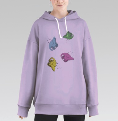Летающие слоны в пастельных оттенках, Hoodie Long Oversize Fiolet