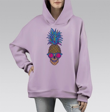 Лето, череп, ананас, Hoodie Mono Fiolet, оверсайз, утепленная