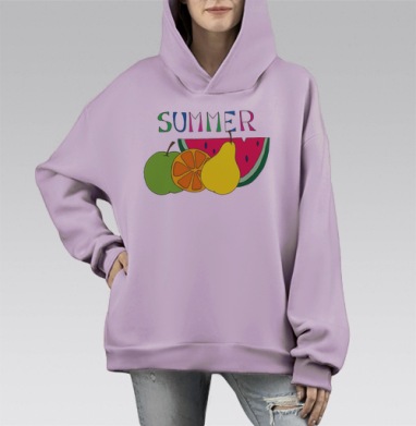 Лето и фрукты, Hoodie Mono Fiolet, оверсайз, утепленная