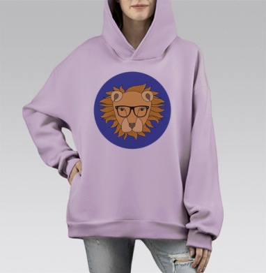 Лев в рэйбэнах, Hoodie Mono Fiolet, оверсайз, утепленная