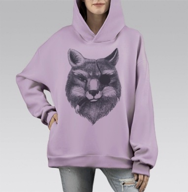 Лис бандит, Hoodie Mono Fiolet, оверсайз, утепленная