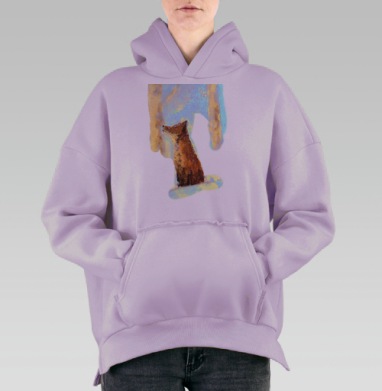 Лис на снегу, Hoodie Oversize Fiolet, утепленная