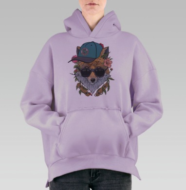 Лис скейтер, Hoodie Oversize Fiolet, утепленная