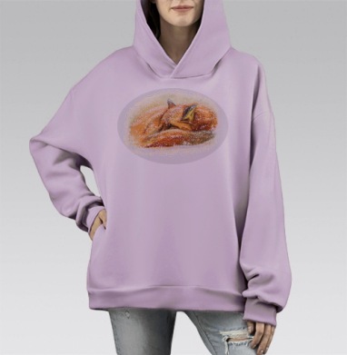 Лиса и снег, Hoodie Mono Fiolet, оверсайз, утепленная