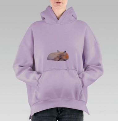 Лиса в уютном сне – нежный природный покой, Hoodie Oversize Fiolet, утепленная