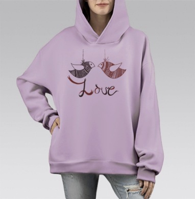 Love birds / Неразлучники, Hoodie Mono Fiolet, оверсайз, утепленная