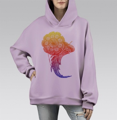 Ловец снов с пером, Hoodie Mono Fiolet, оверсайз, утепленная