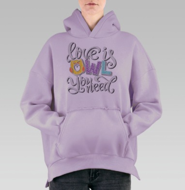 Любовь - сова, Hoodie Oversize Fiolet, утепленная