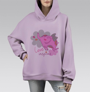 Любовь окрыляет, Hoodie Mono Fiolet, оверсайз, утепленная