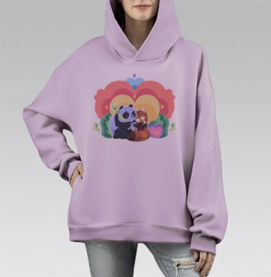 Любовь Панд, Hoodie Mono Fiolet, оверсайз, утепленная
