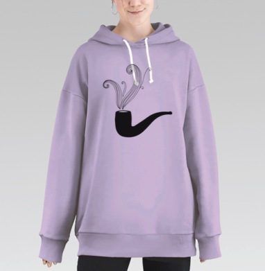 Магия Курения Трубки в Чёрно-белом Орнаменте, Hoodie Long Oversize Fiolet