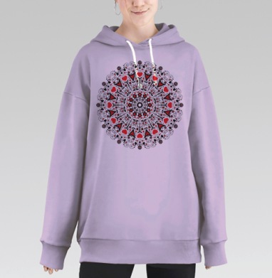 Мандала с сердечками., Hoodie Long Oversize Fiolet