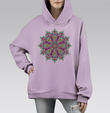 Мандала узор, Hoodie Mono Fiolet, оверсайз, утепленная