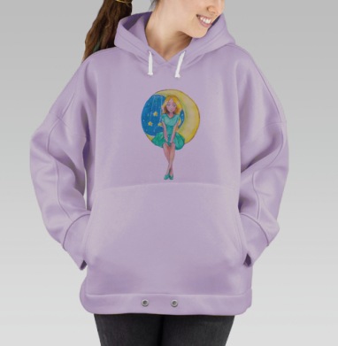 Мечтательная девушка на желтом полумесяце, Hoodie Oversize Fiolet