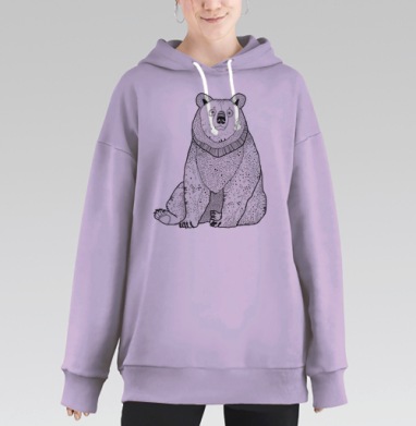 Медведь в расслабленной позе – символ силы и уюта, Hoodie Long Oversize Fiolet