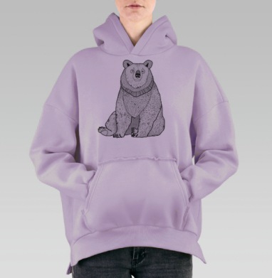 Медведь в расслабленной позе – символ силы и уюта, Hoodie Oversize Fiolet, утепленная