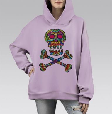 Мексиканский череп, Hoodie Mono Fiolet, оверсайз, утепленная