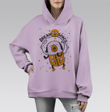 Милая собака-космонавт в желтом скафандре, Hoodie Mono Fiolet, оверсайз, утепленная