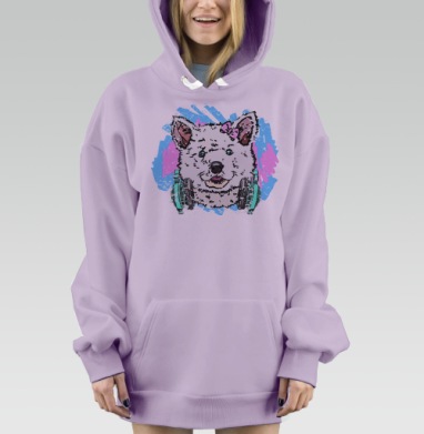Миленький щеночек Хаски в наушниках, Hoodie Mjhigh Dig Mel, Fiolet, утепленная