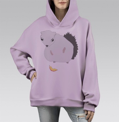 Милый минималистичный рисунок лесного зверька, Hoodie Mono Fiolet, оверсайз, утепленная