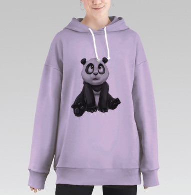 Милый сидящий мультяшный панда, Hoodie Long Oversize Fiolet