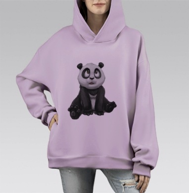 Милый сидящий мультяшный панда, Hoodie Mono Fiolet, оверсайз, утепленная