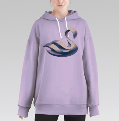 Минималистичная белая лебедь – символ изящества, Hoodie Long Oversize Fiolet
