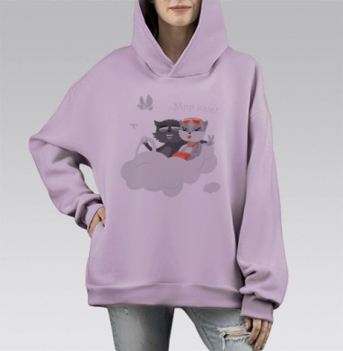 МИР ВАМ!, Hoodie Mono Fiolet, оверсайз, утепленная