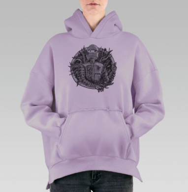 Мирный робот в растительных узорах, Hoodie Oversize Fiolet, утепленная