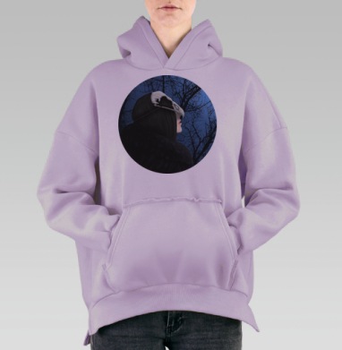 Мистическая фигура в маске птичьего черепа, Hoodie Oversize Fiolet, утепленная