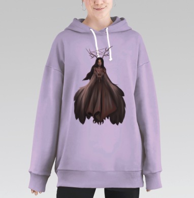 Мистическая Женщина с Рогами — Дух Леса, Hoodie Long Oversize Fiolet
