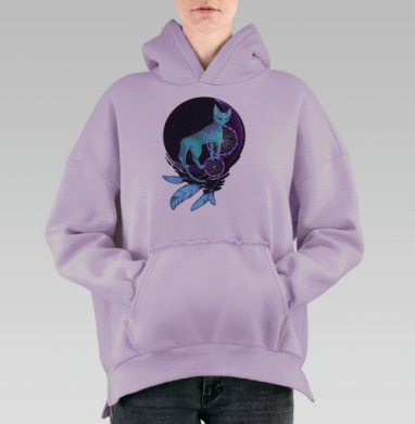 Мистическая кошка на фиолетовом полумесяце, Hoodie Oversize Fiolet, утепленная