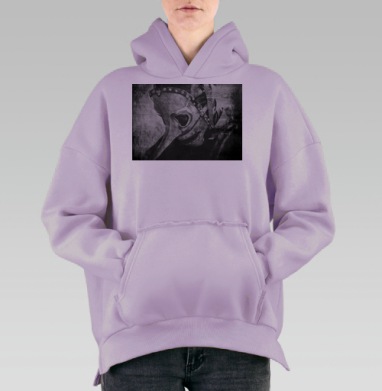 Мистическая маска чумного доктора в стилистике постапокалипсиса, Hoodie Oversize Fiolet, утепленная