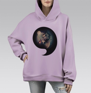 Мистический дракон с пламенем и луной, Hoodie Mono Fiolet, оверсайз, утепленная