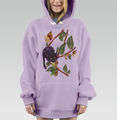 Мистический кот на осенней ветке, Hoodie Mjhigh Dig Mel, Fiolet, утепленная