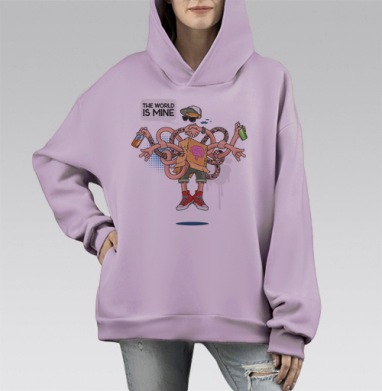 Множественные руки власти с надписью THE WORLD IS MINE, Hoodie Mono Fiolet, оверсайз, утепленная