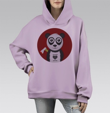 Модный принт Панда с топором – стильная иллюстрация, Hoodie Mono Fiolet, оверсайз, утепленная