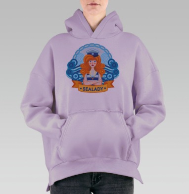 Морская леди с капитанской фуражкой и тельняшкой, Hoodie Oversize Fiolet, утепленная