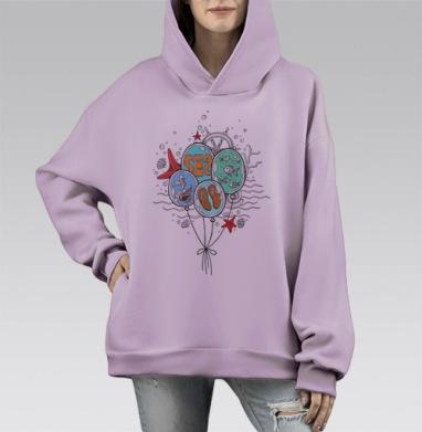 Морские воздушные шары для праздника и отдыха, Hoodie Mono Fiolet, оверсайз, утепленная
